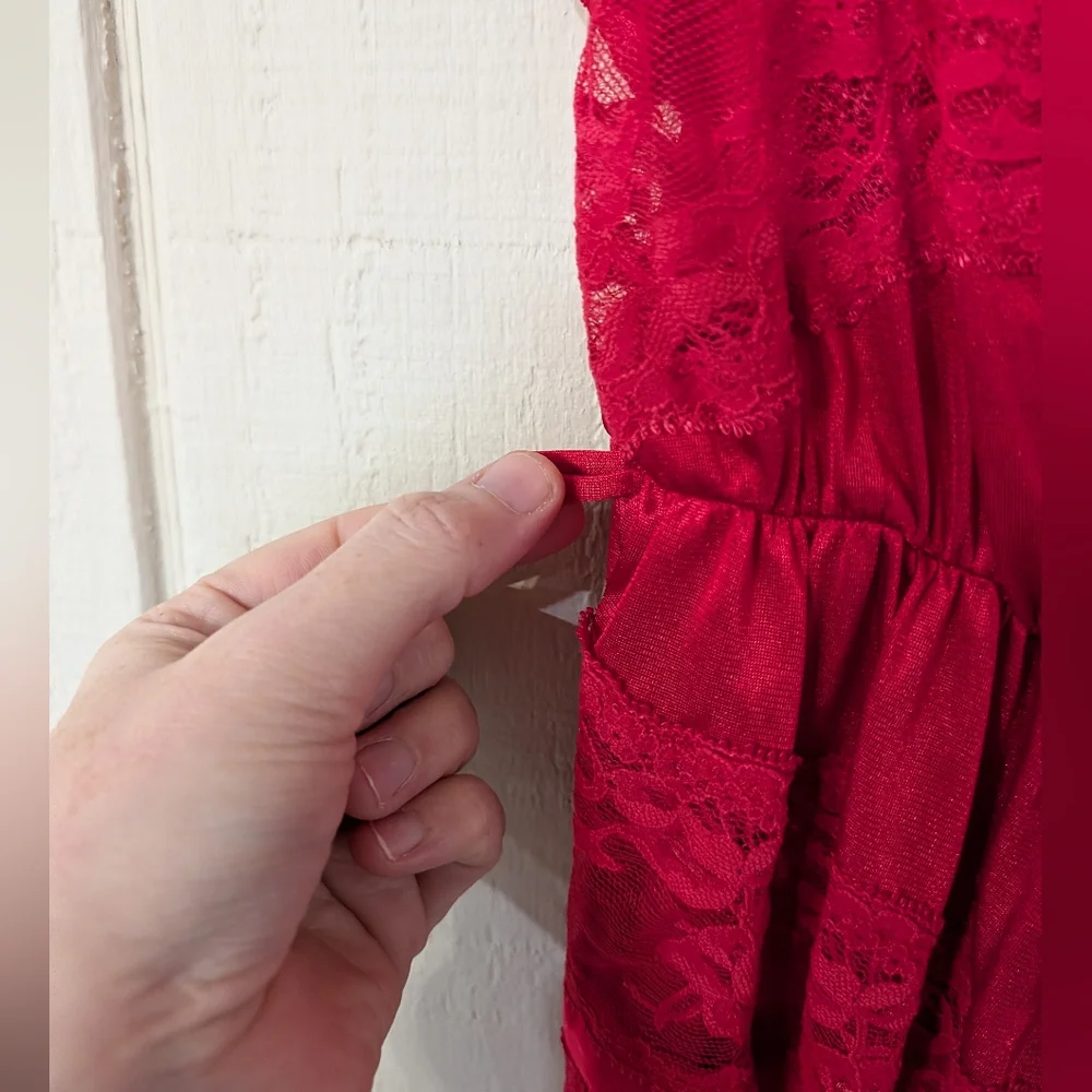 Vintage‎ Red Sheer Lace Nylon Teddy Lingerie Romper
